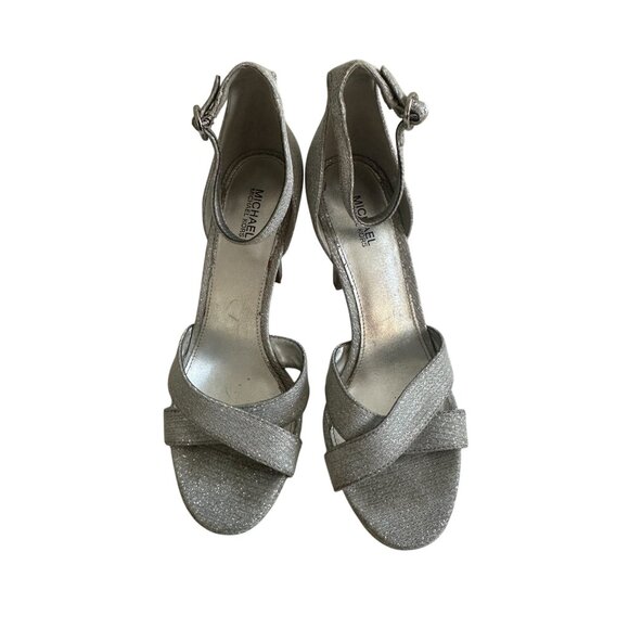 MICHAEL KORS Silver Fabric Ankle Strap Heels Size 7.5 - Picture 4 of 11